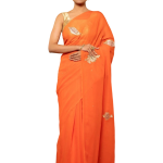 Tangerine Orange Real Chanderi Saree | Aari Silver Chanderi & Salma Work | Jaipurio Luxury Collection